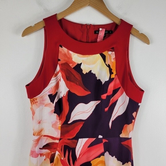 Black Halo Rohan Watercolor Floral Sleeveless Pencil Midi Sheath Dress 8 - Picture 4 of 13